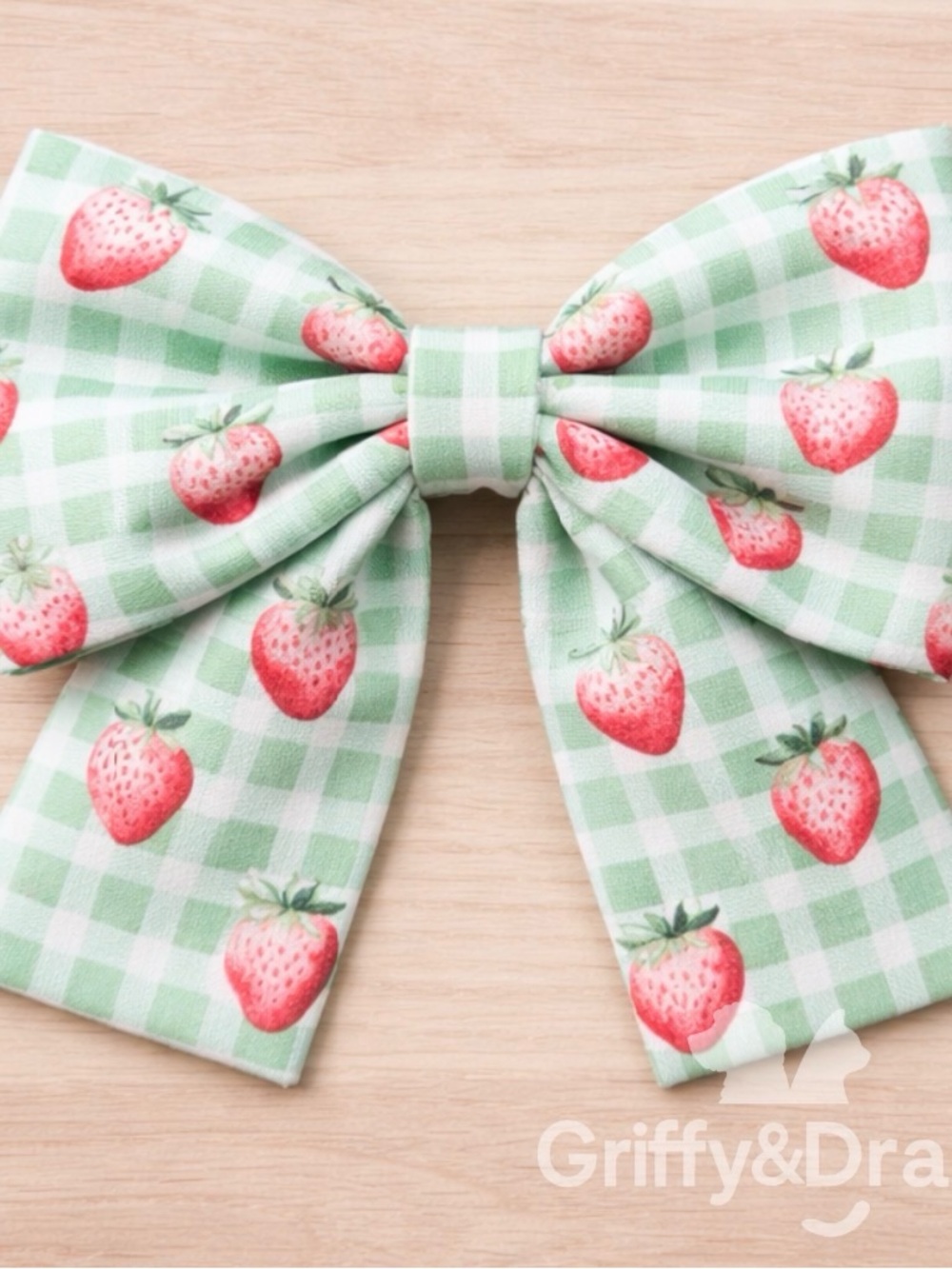 Griffy & Drak Green Gingham Strawberry Bow for Pets